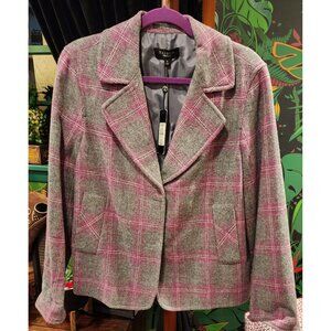 NEW VINTAGE Talbots Pink & Grey Plaid Wool Blend Blazer Jacket Size 12 Womens